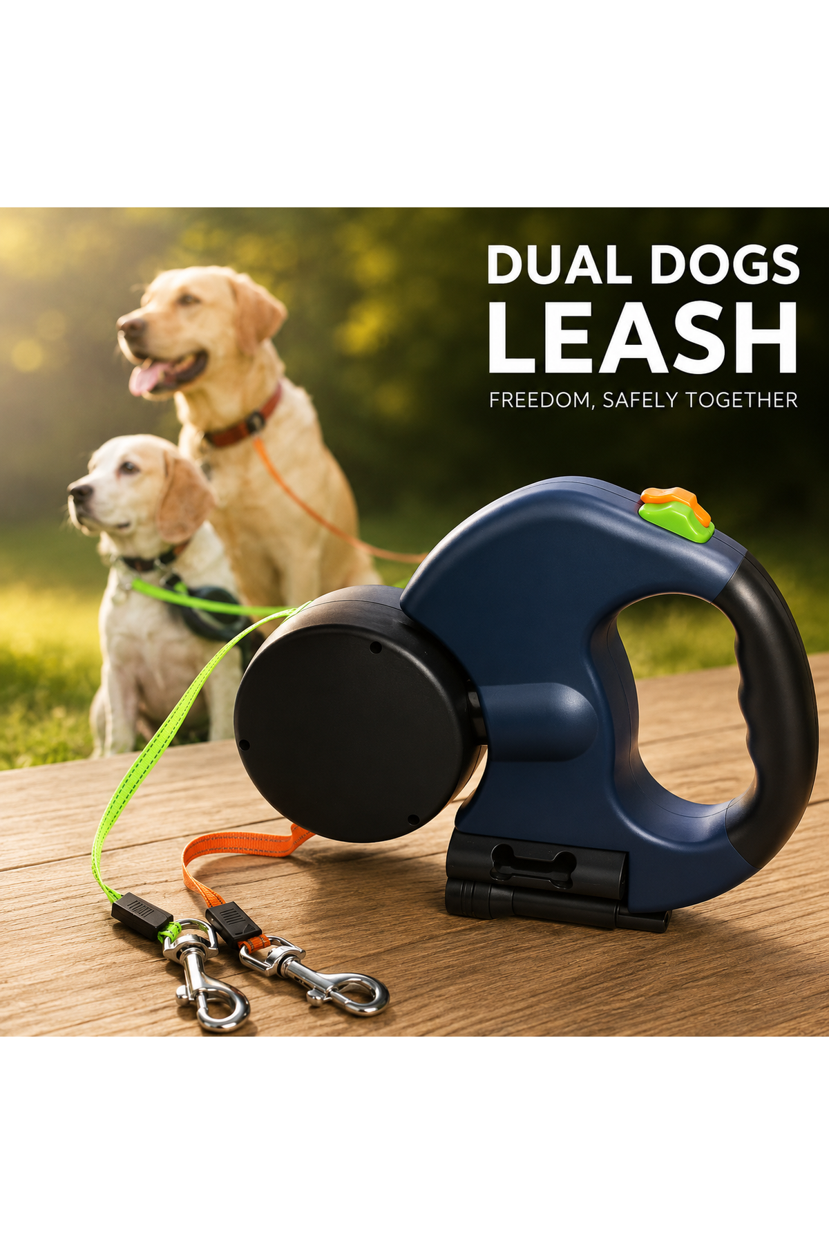 GlowStride™ | Dual Retractable Dog Leash with Safety Light